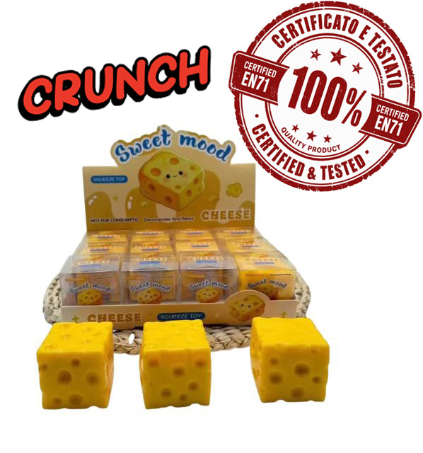 SQUISHY CRUNCH Formaggio coi Buchi (Cheese) 6cm In Box (6x6x6cm) In espo da 12pz…x12…x144